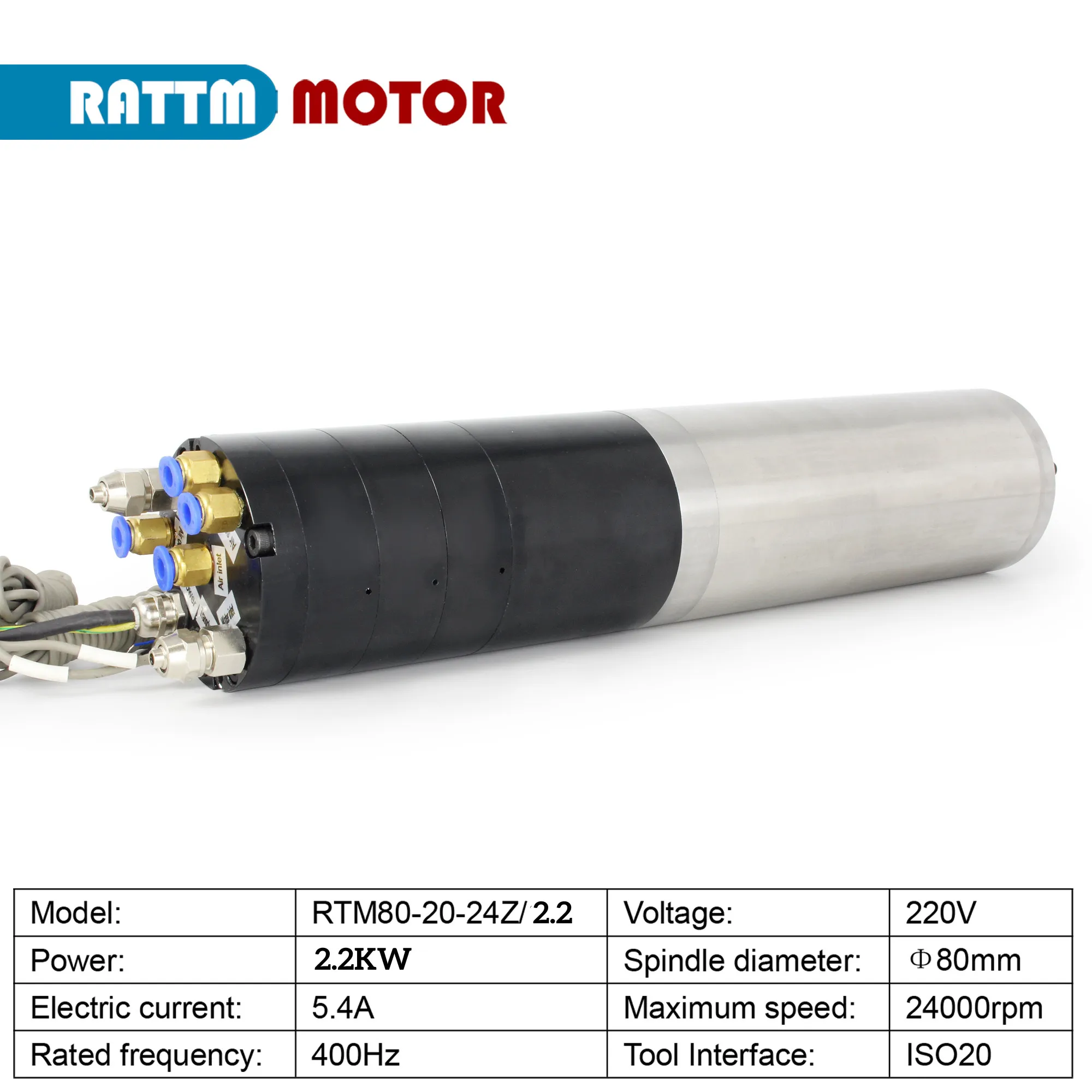 『US/EU』NC 2.2W 220V ATC Spindle Motor ISO20 80mm Permanent POWER Water Cooled Spindle+Inverter For CNC Router Machine