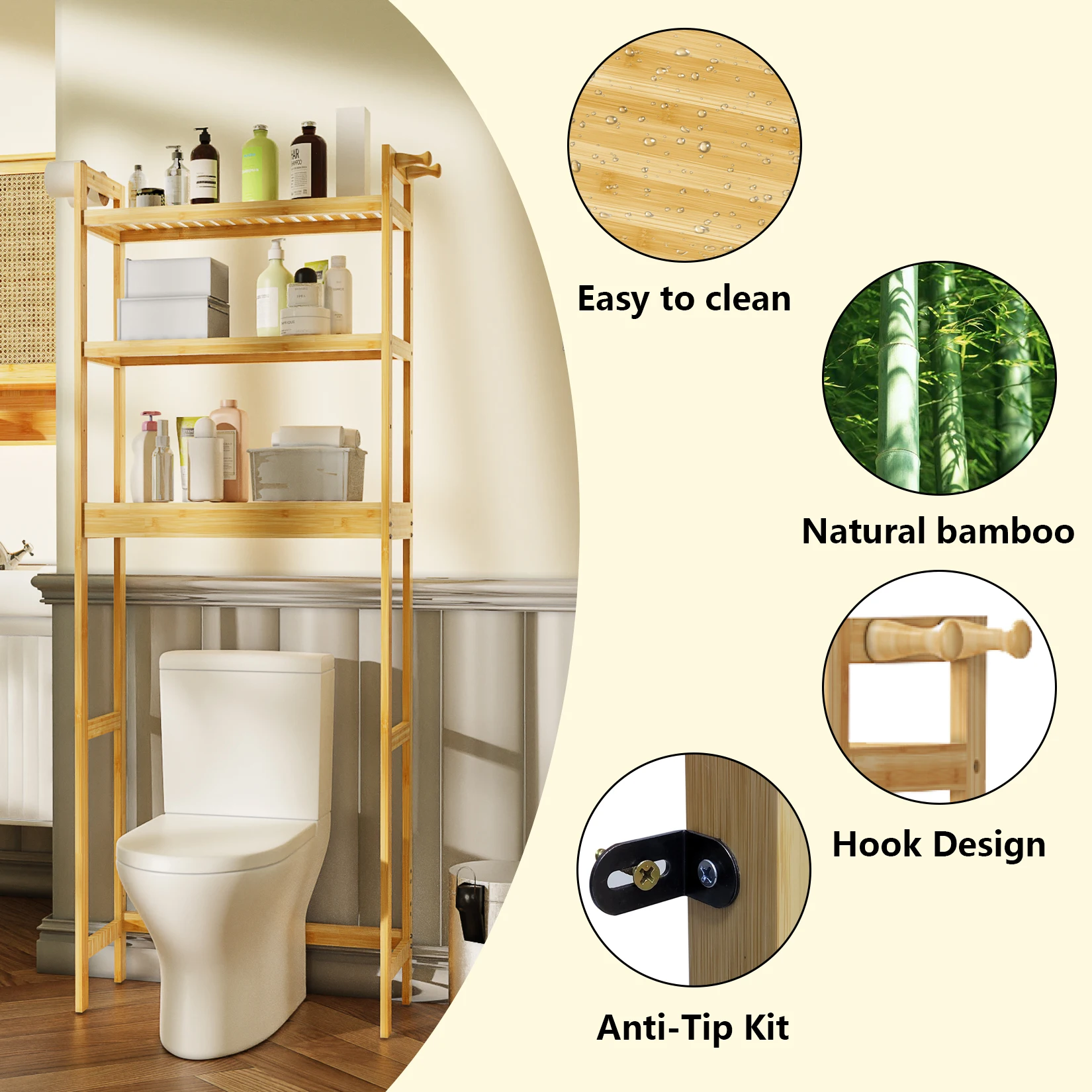 Over Toilet Shelf Bathroom Laundry Organizer Bamboo Storage Shelf Rack