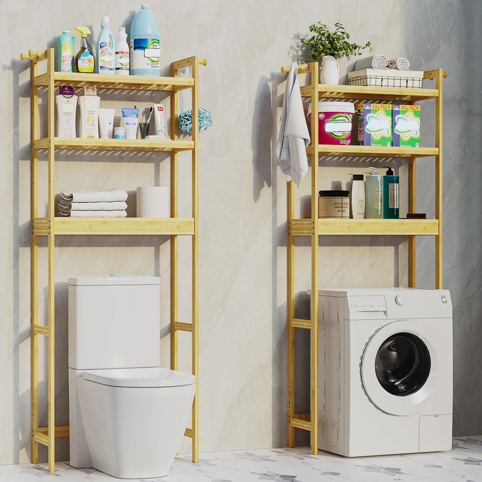 Over Toilet Shelf Bathroom Laundry Organizer Bamboo Storage Shelf Rack