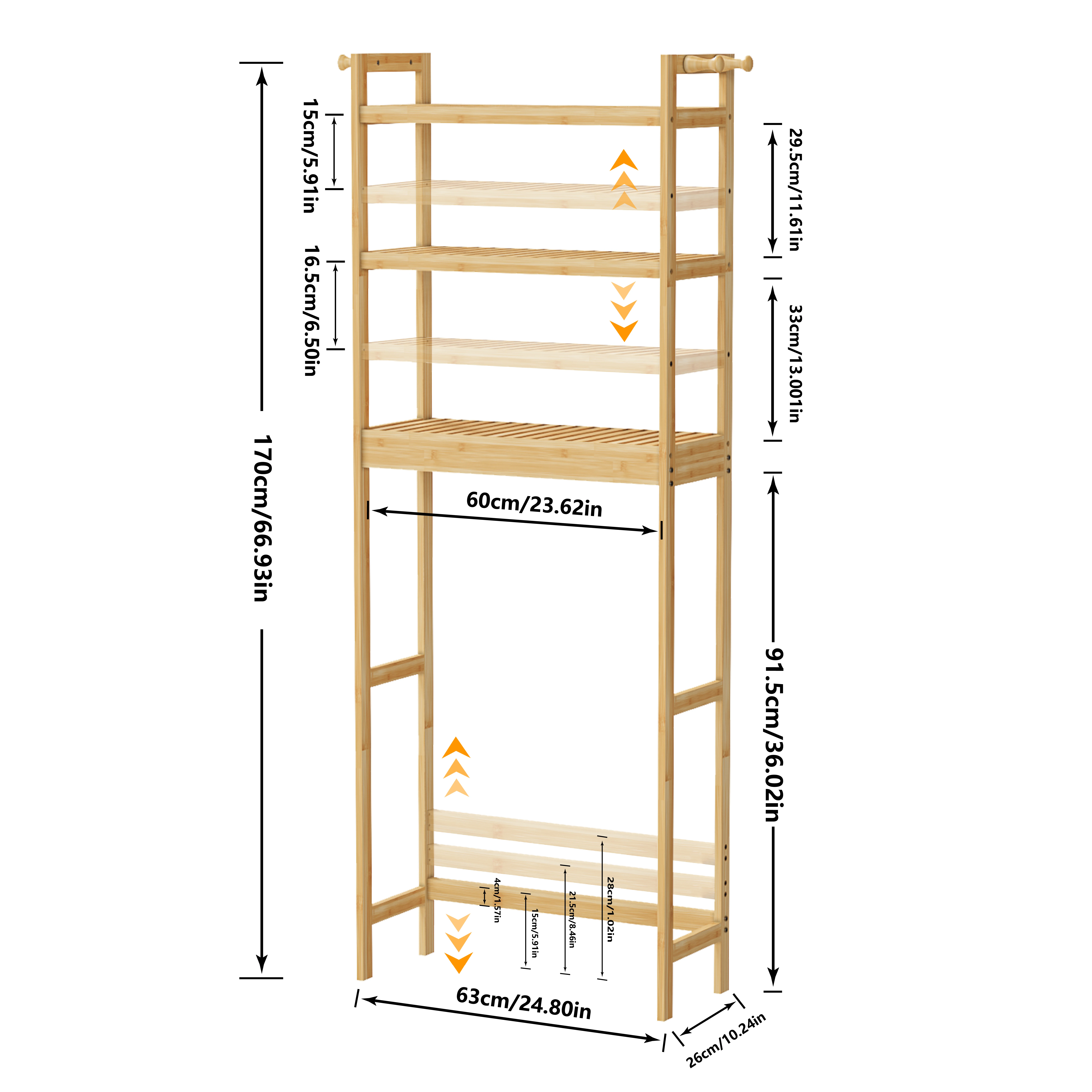 Over Toilet Shelf Bathroom Laundry Organizer Bamboo Storage Shelf Rack