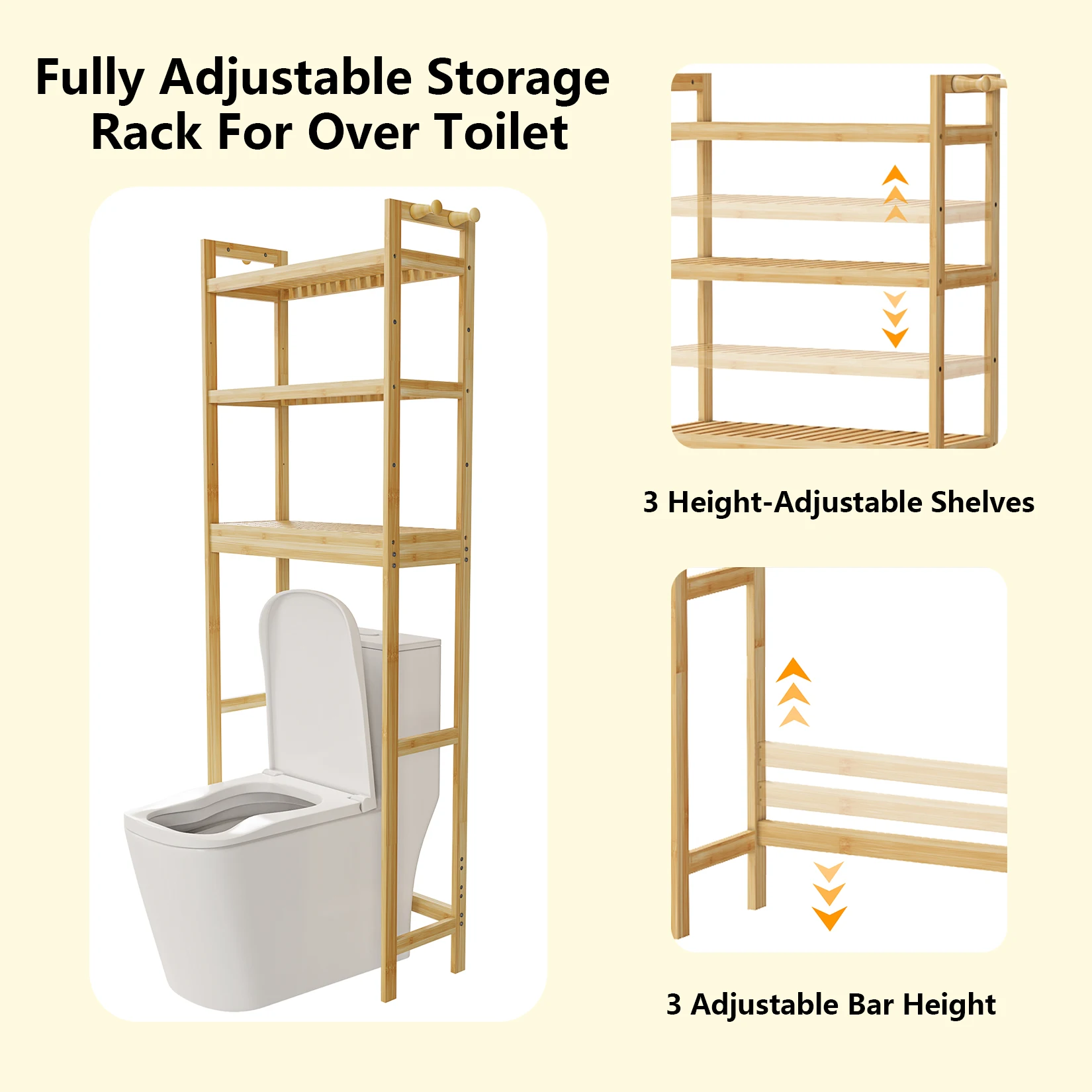 Over Toilet Shelf Bathroom Laundry Organizer Bamboo Storage Shelf Rack