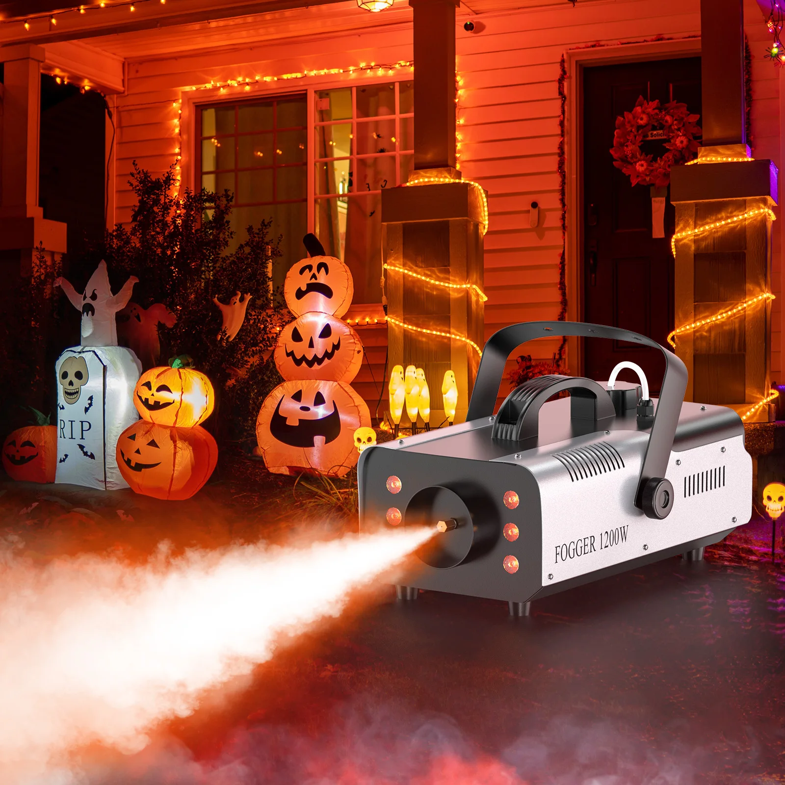 Gwong 1200W Fog Machine for DJ Show Wedding Halloween 6 LEDs RGB Colorful Fog Ejector Remote Smoke Machine Stage Effect Fogger Spray