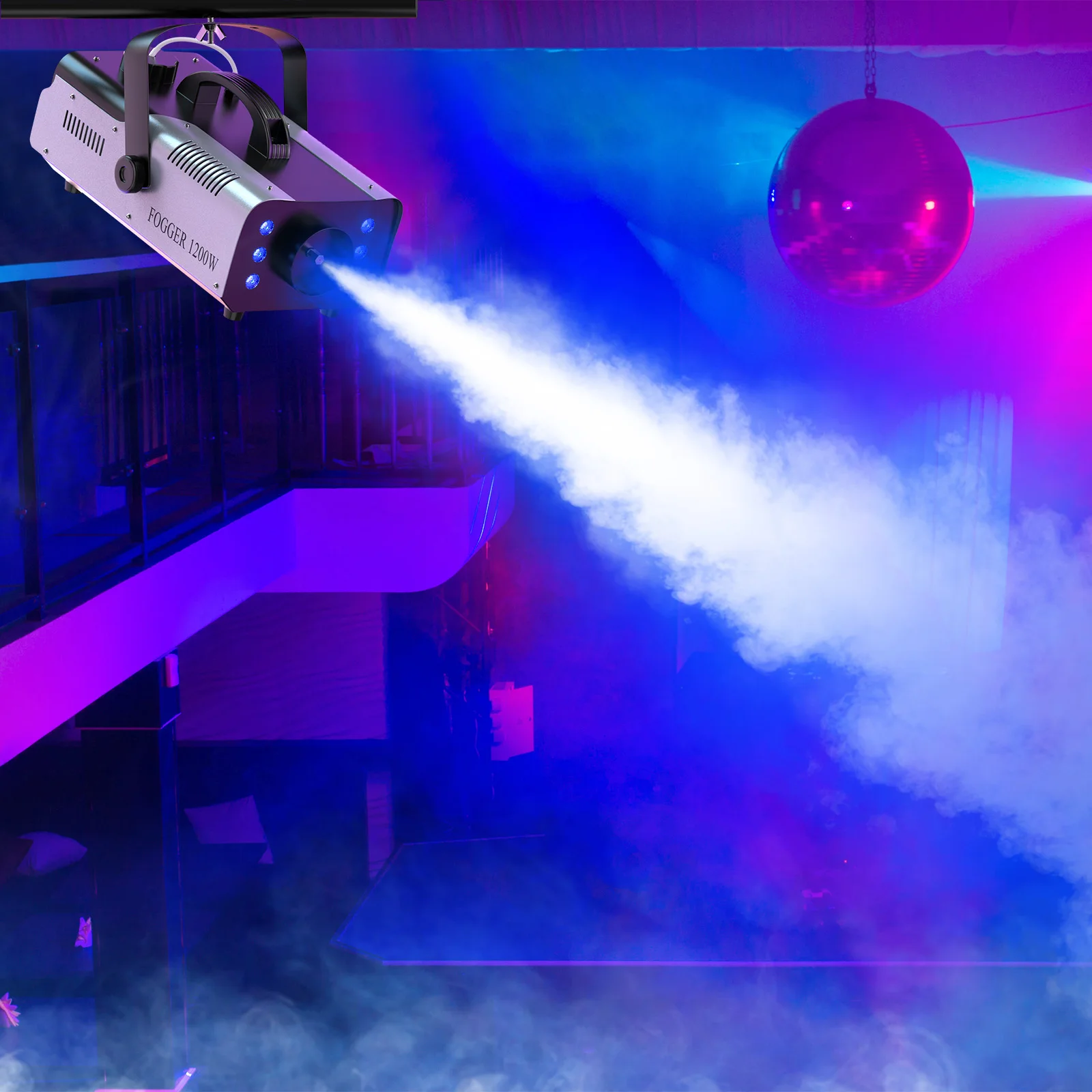 Gwong 1200W Fog Machine for DJ Show Wedding Halloween 6 LEDs RGB Colorful Fog Ejector Remote Smoke Machine Stage Effect Fogger Spray