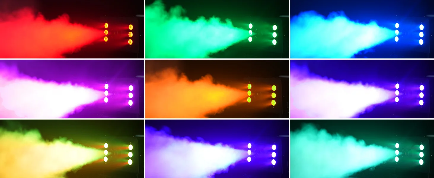 Gwong 1200W Fog Machine for DJ Show Wedding Halloween 6 LEDs RGB Colorful Fog Ejector Remote Smoke Machine Stage Effect Fogger Spray