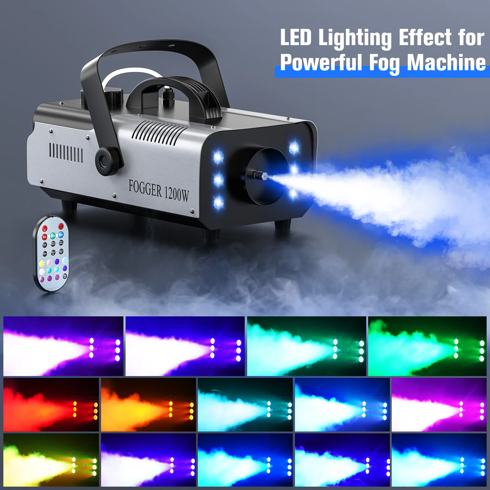 Gwong 1200W Fog Machine for DJ Show Wedding Halloween 6 LEDs RGB Colorful Fog Ejector Remote Smoke Machine Stage Effect Fogger Spray