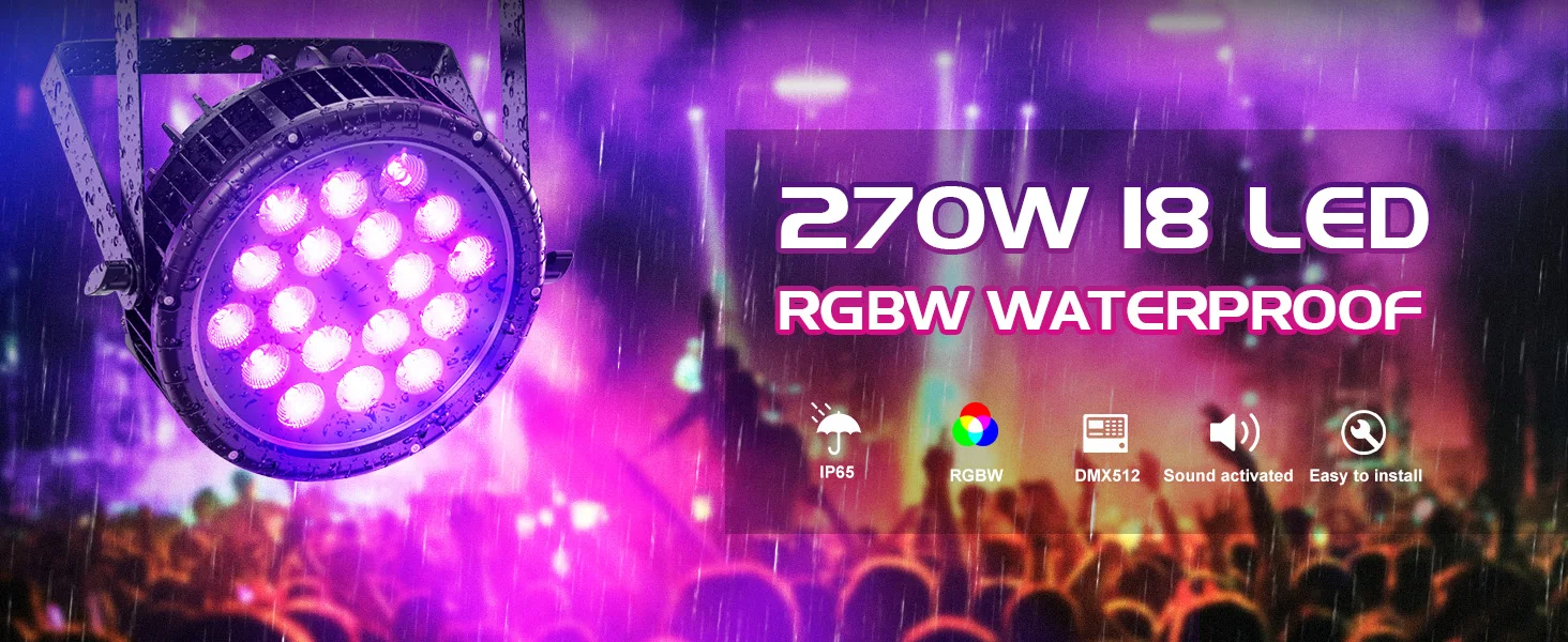 18*15W LED Par Light RGBW 4 In1 Stage Light DMX512 Waterproof IP65 Rated Outdoor For TV Studio Theater Auditorium Christmas
