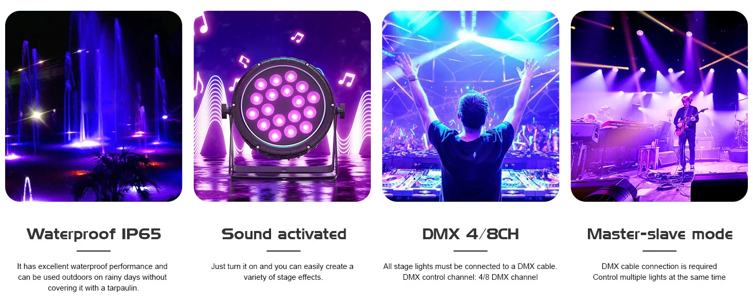 18*15W LED Par Light RGBW 4 In1 Stage Light DMX512 Waterproof IP65 Rated Outdoor For TV Studio Theater Auditorium Christmas