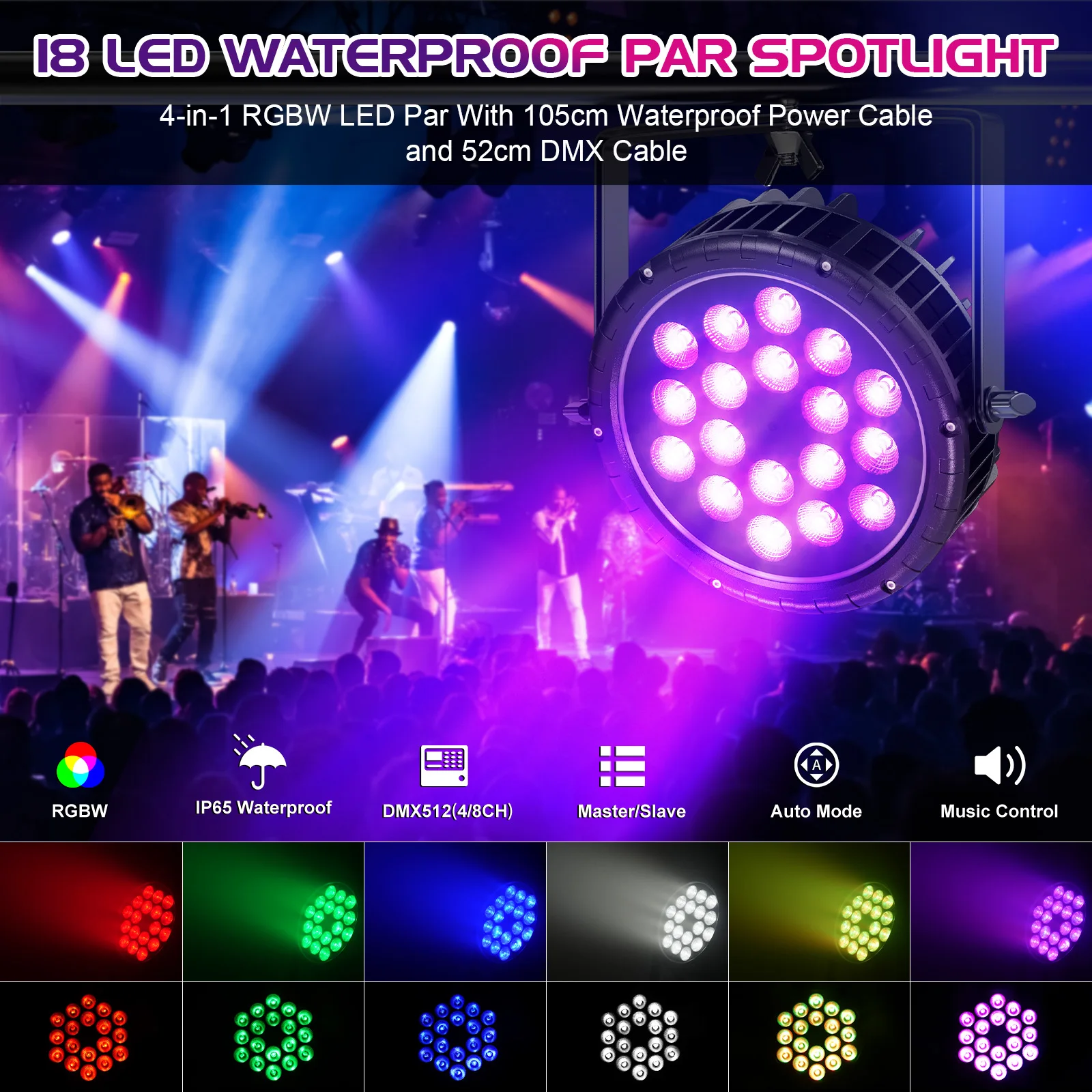 18*15W LED Par Light RGBW 4 In1 Stage Light DMX512 Waterproof IP65 Rated Outdoor For TV Studio Theater Auditorium Christmas