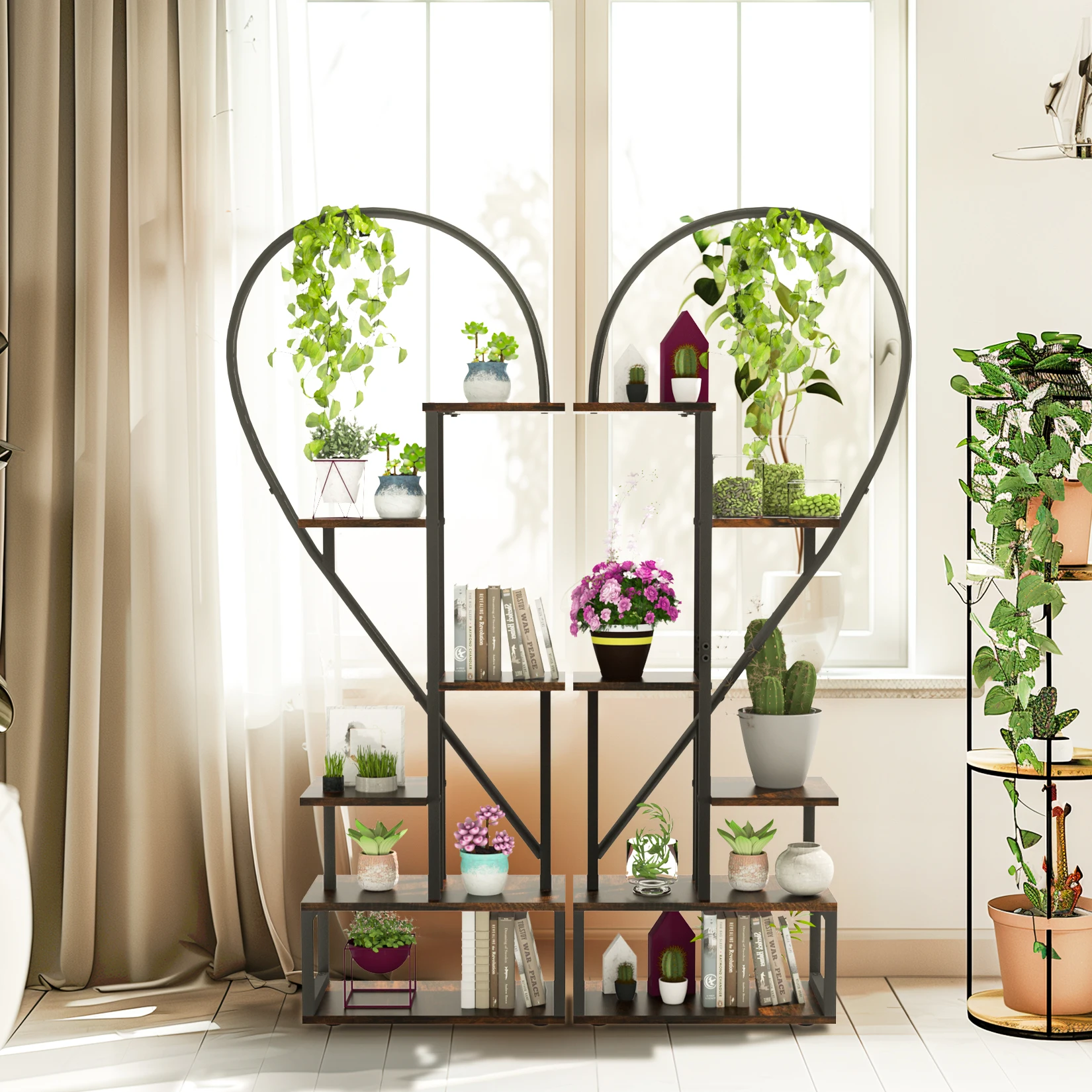 Heart Shaped Tall Plant Storage Shelf 6 Tiers Metal Indoor Plant Garden Holder Multi-Layer Display Rack