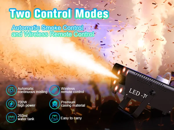 U'King 700W Smoke Machine RGB 3in1 8 LED Stage Colorful Spray Fog Machine Stage Light Wedding Banquet Disco DJ Show Christmas