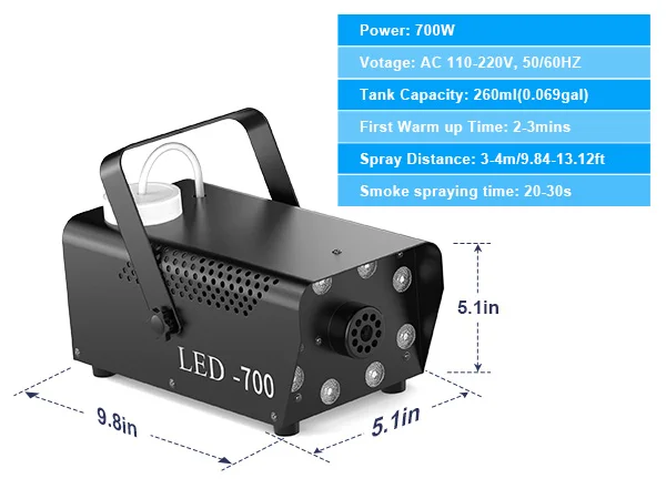 U'King 700W Smoke Machine RGB 3in1 8 LED Stage Colorful Spray Fog Machine Stage Light Wedding Banquet Disco DJ Show Christmas