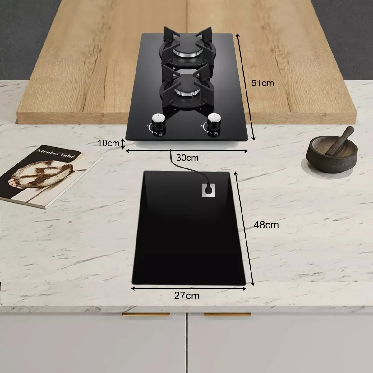 Topstrong 2 Burners Kitchen Built in Cooktop Black Glass NG/LPG Dual Fuel Gas Hob YYUKGCT-B02