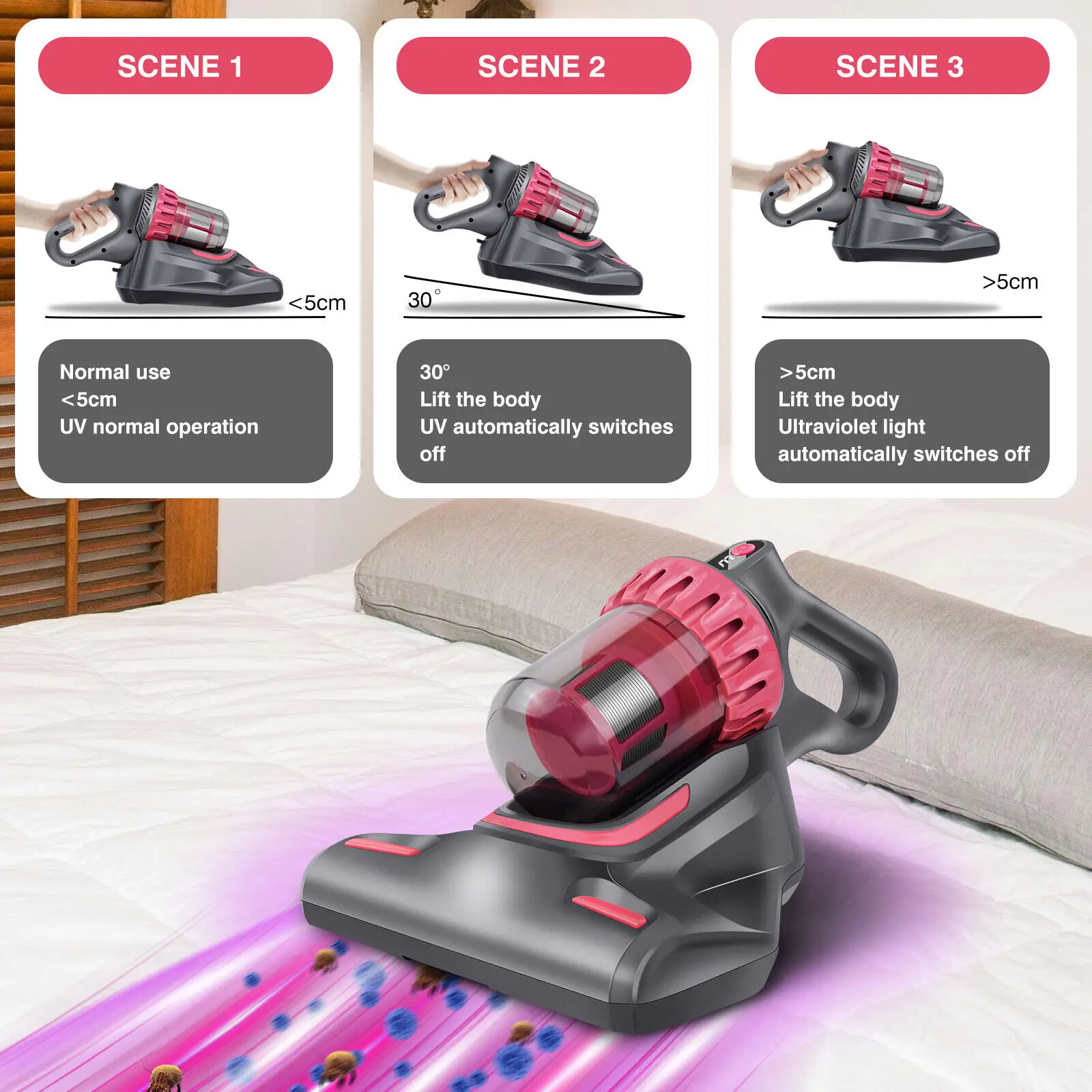 10000PA Mattress Vacuum Cleaner Ultraviolet Sterilization Machine Mini Handheld Wireless Mite Remover USB Charging Portable UV-C