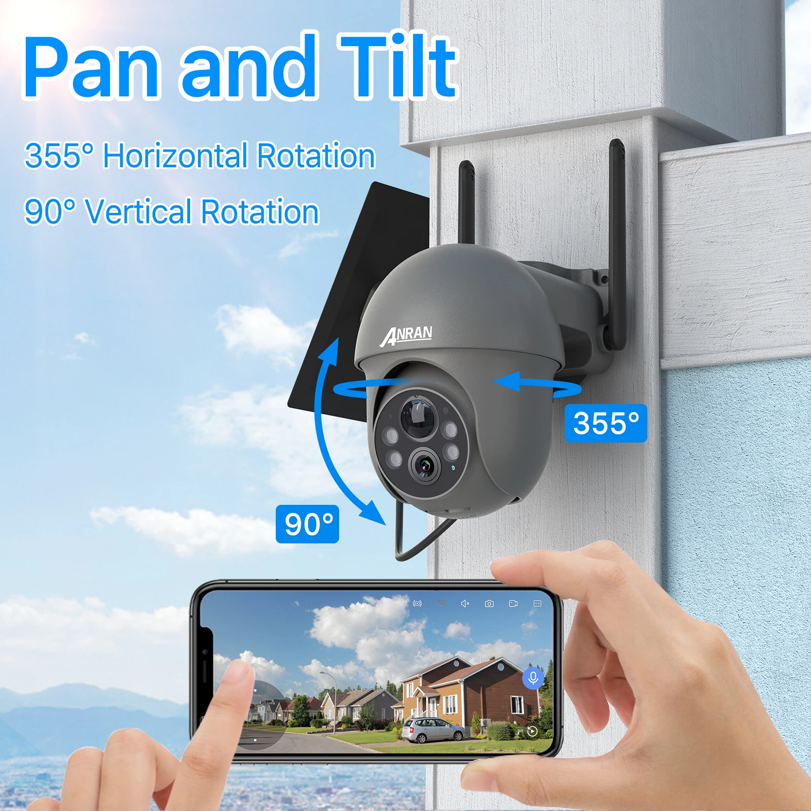 ANRAN 2K WiFi Camera 3/5MP Solar Panel Battery Camera,Free Basic Cloud Storage,Compatible Alexa,PIR Detection,Color Night Vision