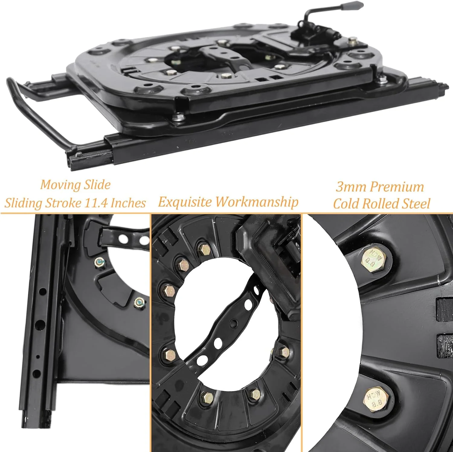 Heavy Duty Seat Swivel Base with Slider, 3.0mm Steel Plate Swivel Seat Base 360 Degree Rotatable for RV Van Camper Boat TruckBus