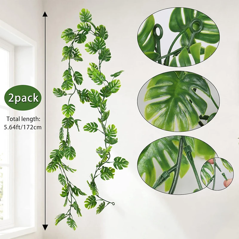 170cm Artificial Hanging Plants Fake Tropical Plants Vines Plastic Monstera Leaves Turtle Leafs for Garden Wedding Home Decor