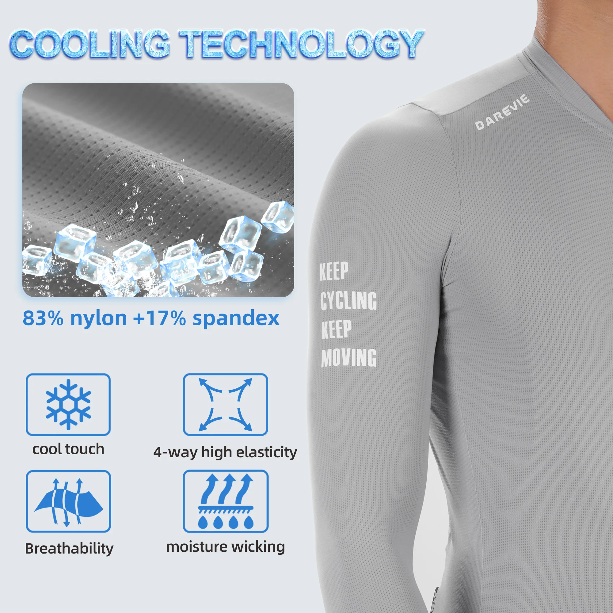 DAREVIE Cycling Jersey Man Cool Technology PRO Level Long Sleeve Man Cycling Maillot Anti UV Double Non Slip Men's Cycling Shirt
