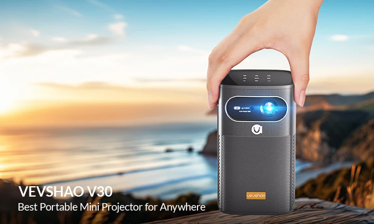 VEVSHAO V30 400ANSI DLP Projector Android 9.0 TOF Focus 3D Dual-band WiFi Bluetooth 5.0 15000mAh Battery Home Theater