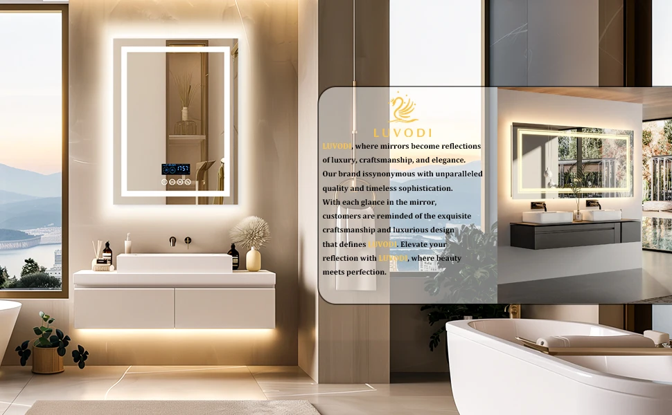 24 x 32 LED Bathroom Mirror with Bluetooth Smart Display Screen,Touch Button 3 Colors Dimmable Light, Anti-Fog, Memory