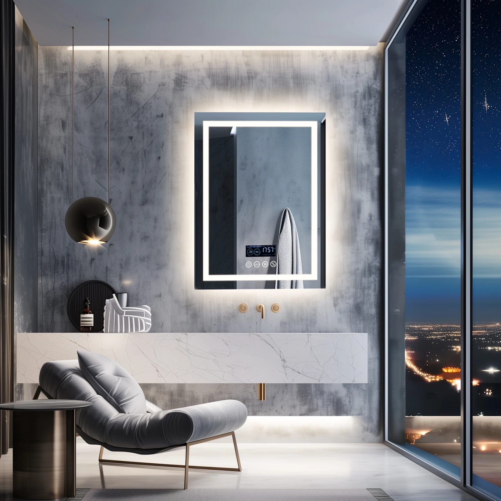 24 x 32 LED Bathroom Mirror with Bluetooth Smart Display Screen,Touch Button 3 Colors Dimmable Light, Anti-Fog, Memory