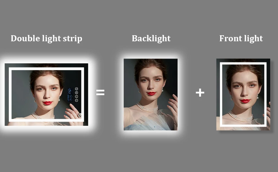 24 x 32 LED Bathroom Mirror with Bluetooth Smart Display Screen,Touch Button 3 Colors Dimmable Light, Anti-Fog, Memory