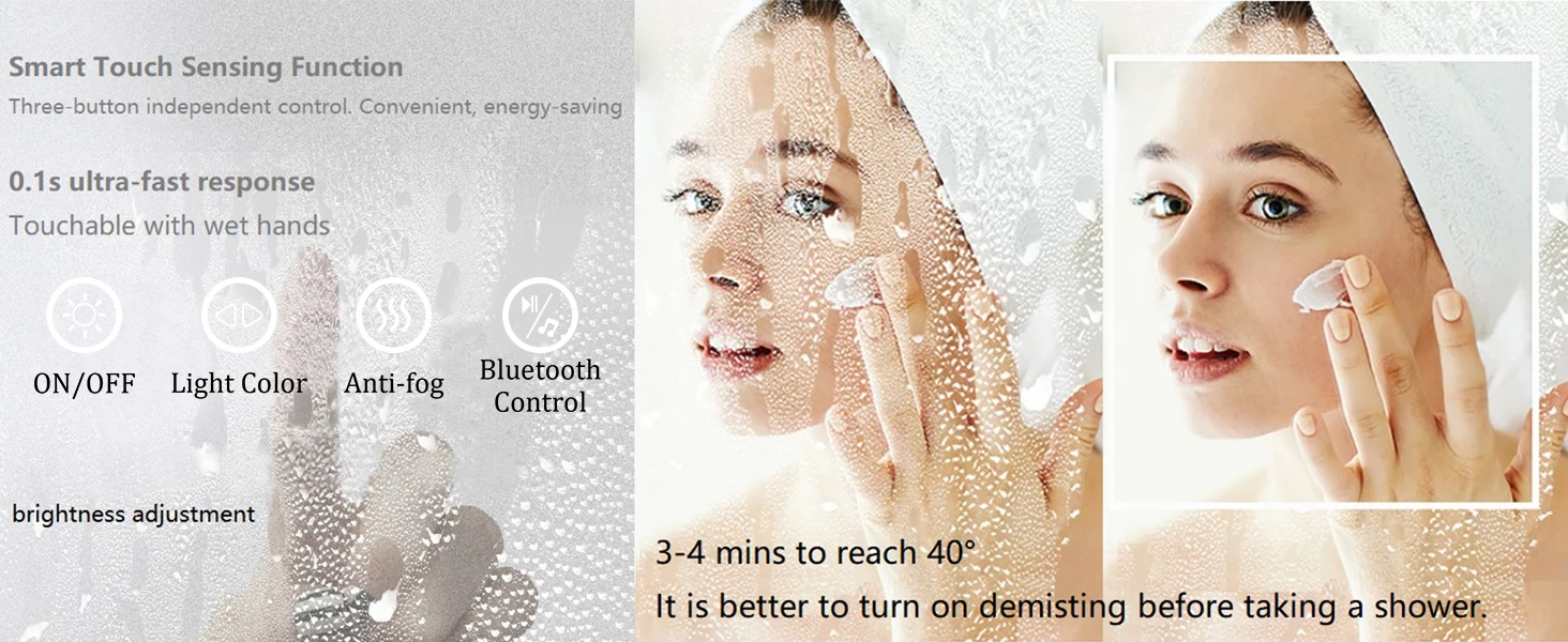 24 x 32 LED Bathroom Mirror with Bluetooth Smart Display Screen,Touch Button 3 Colors Dimmable Light, Anti-Fog, Memory