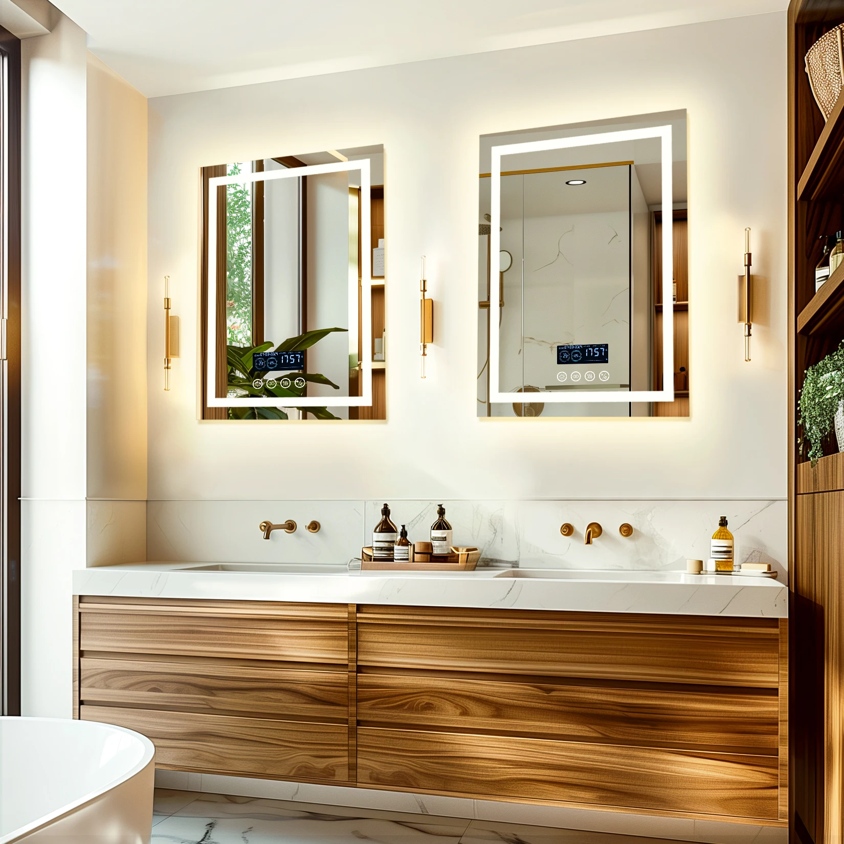 24 x 32 LED Bathroom Mirror with Bluetooth Smart Display Screen,Touch Button 3 Colors Dimmable Light, Anti-Fog, Memory