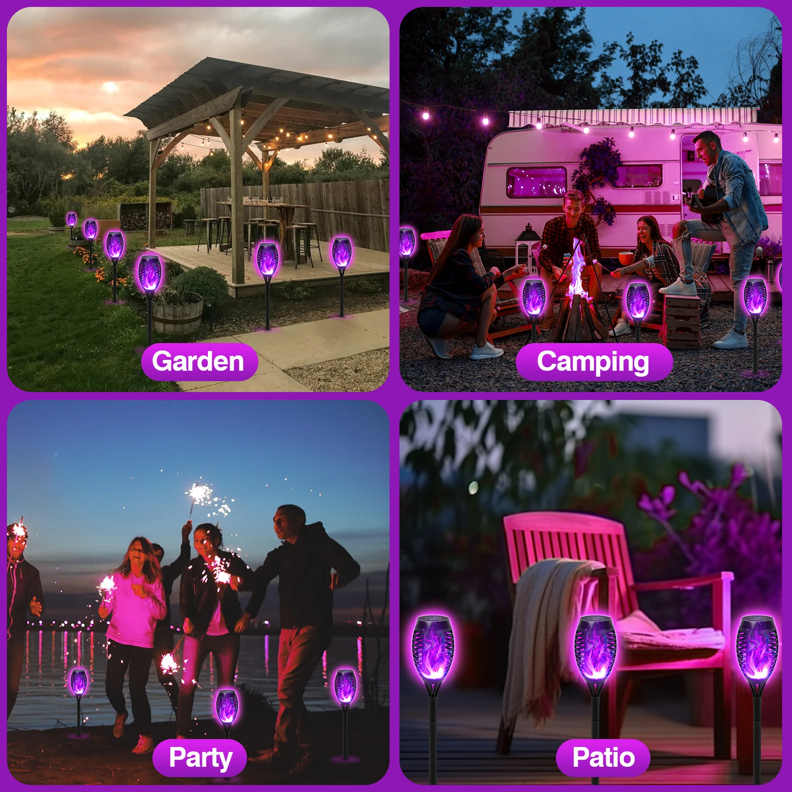 Green Solar Flame Light Outdoor with Flickering Flame Waterproof Lawn Ground Inserted Landscape for Garden Decorations Yard Pati