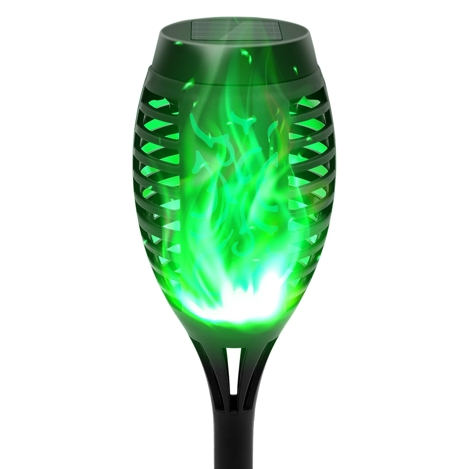 Green Solar Flame Light Outdoor with Flickering Flame Waterproof Lawn Ground Inserted Landscape for Garden Decorations Yard Pati