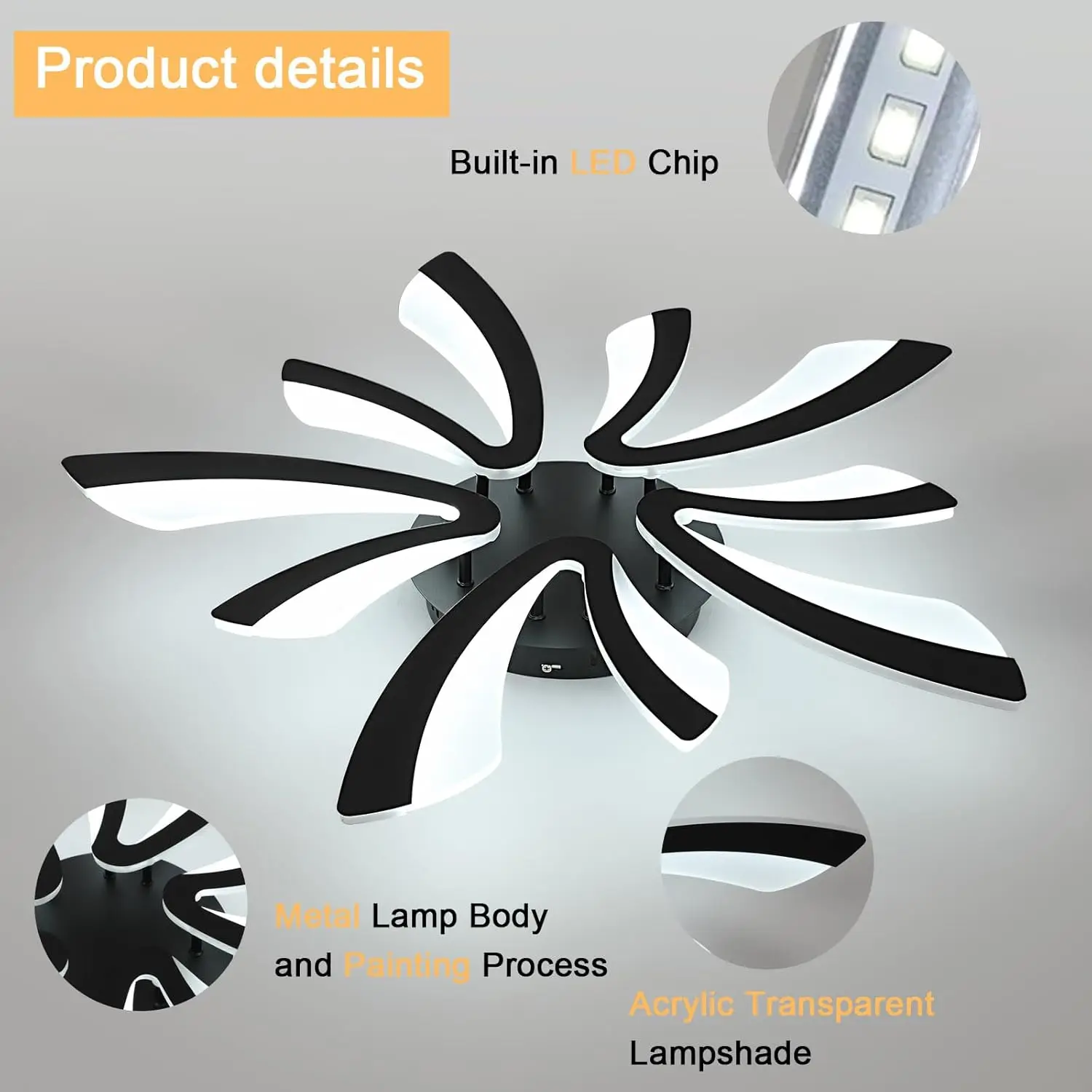 Dimmable LED Ceiling Light, 48W 5400LM Modern Living Room Lamp with Remote Control For Living Room,Dimmable 3000K-6500K