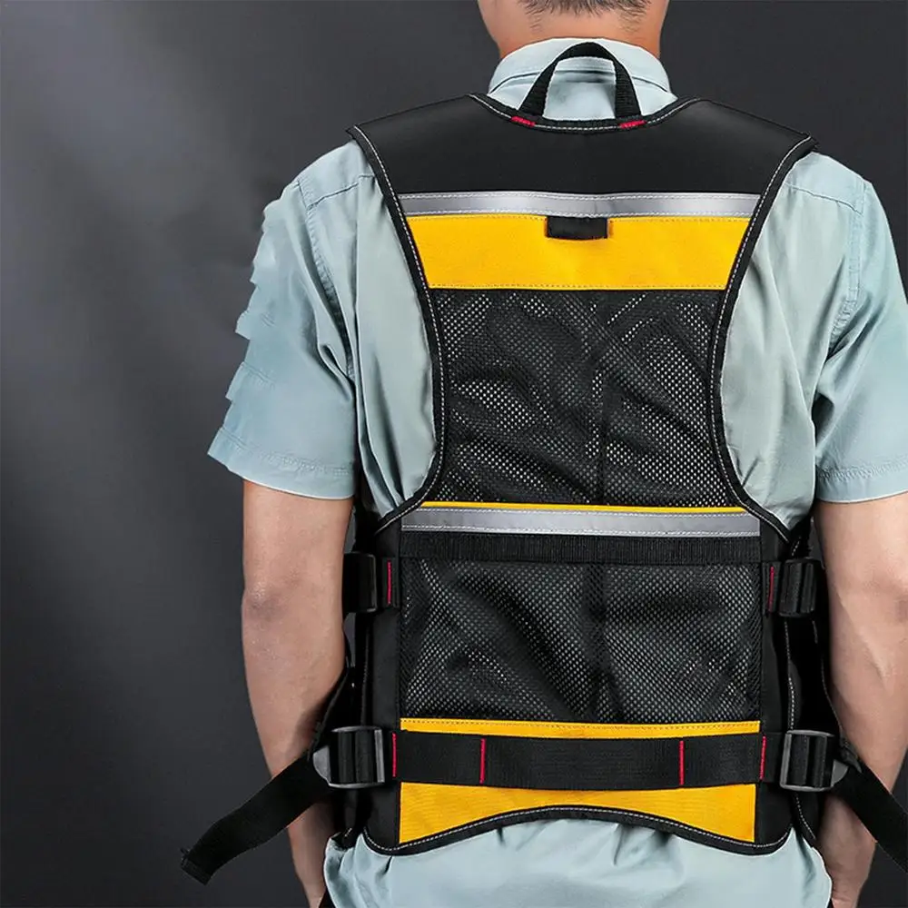 Workwear Allround Work Tool Vest Reflective Safety Vest with Multi-pockets and Zipper Heavy Duty Tool Vest for Electricians