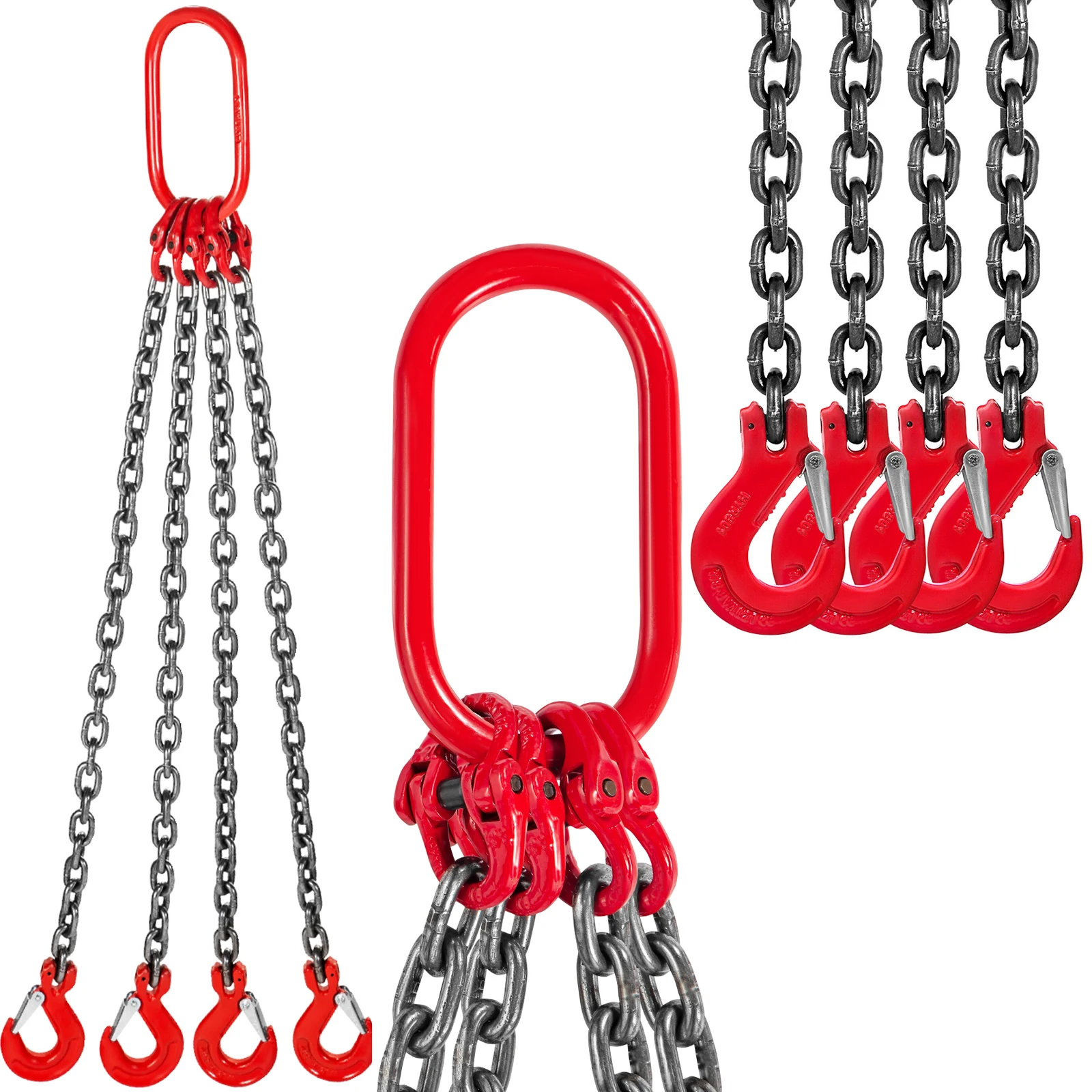 SucceBuy 4T Chain Sling 1M x 8MM Four Legs with Powder Coating Steel Hook - Grade 80 High Temperature Resistance for Lifting