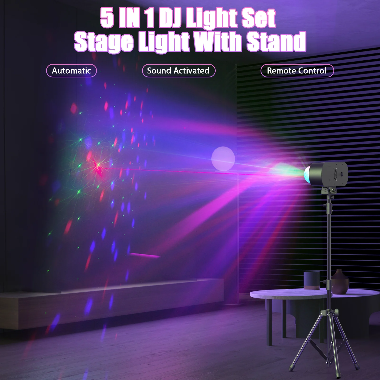 Yiflamefly Mini 5 in 1 Bracket Effect Light Mobile Stage Lighting Sound Control for DJ Shows Concerts Parties Bars KTV Ballroom