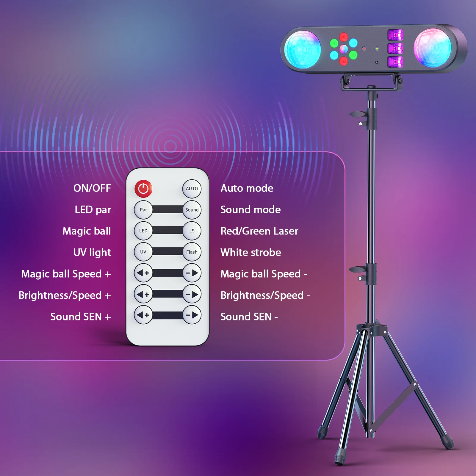 Yiflamefly Mini 5 in 1 Bracket Effect Light Mobile Stage Lighting Sound Control for DJ Shows Concerts Parties Bars KTV Ballroom