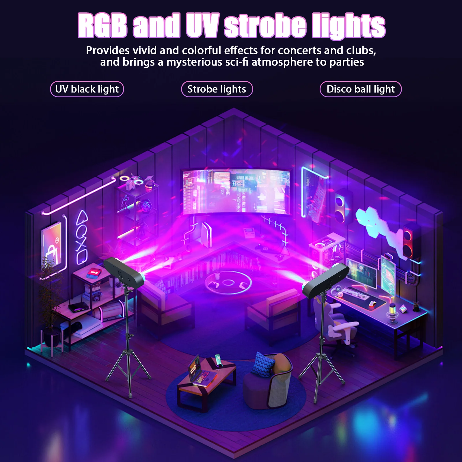 Yiflamefly Mini 5 in 1 Bracket Effect Light Mobile Stage Lighting Sound Control for DJ Shows Concerts Parties Bars KTV Ballroom