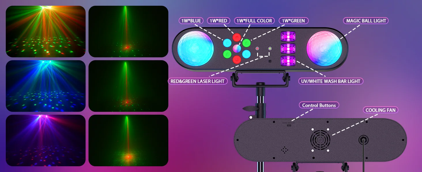 Yiflamefly Mini 5 in 1 Bracket Effect Light Mobile Stage Lighting Sound Control for DJ Shows Concerts Parties Bars KTV Ballroom