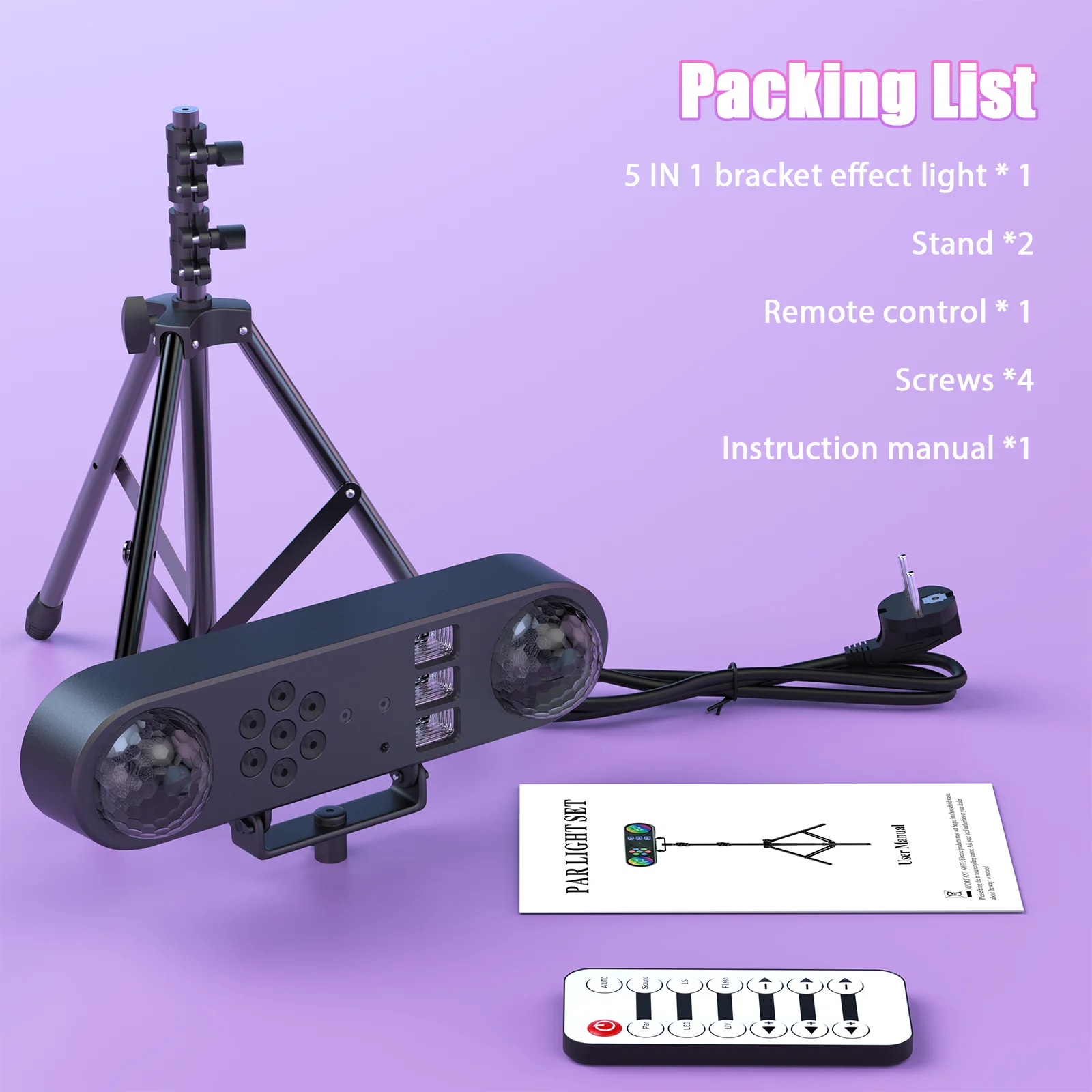 Yiflamefly Mini 5 in 1 Bracket Effect Light Mobile Stage Lighting Sound Control for DJ Shows Concerts Parties Bars KTV Ballroom