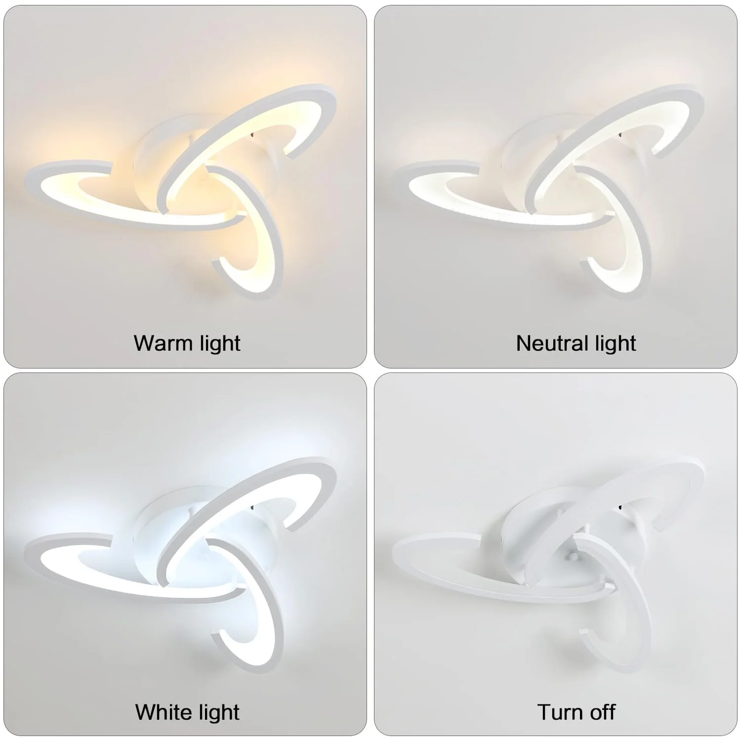 White LED Ceiling Light Dimmable with Remote Control,3 Heads Ceiling Lamp for Kitchen Bedroom Living Room Balcony Hallway