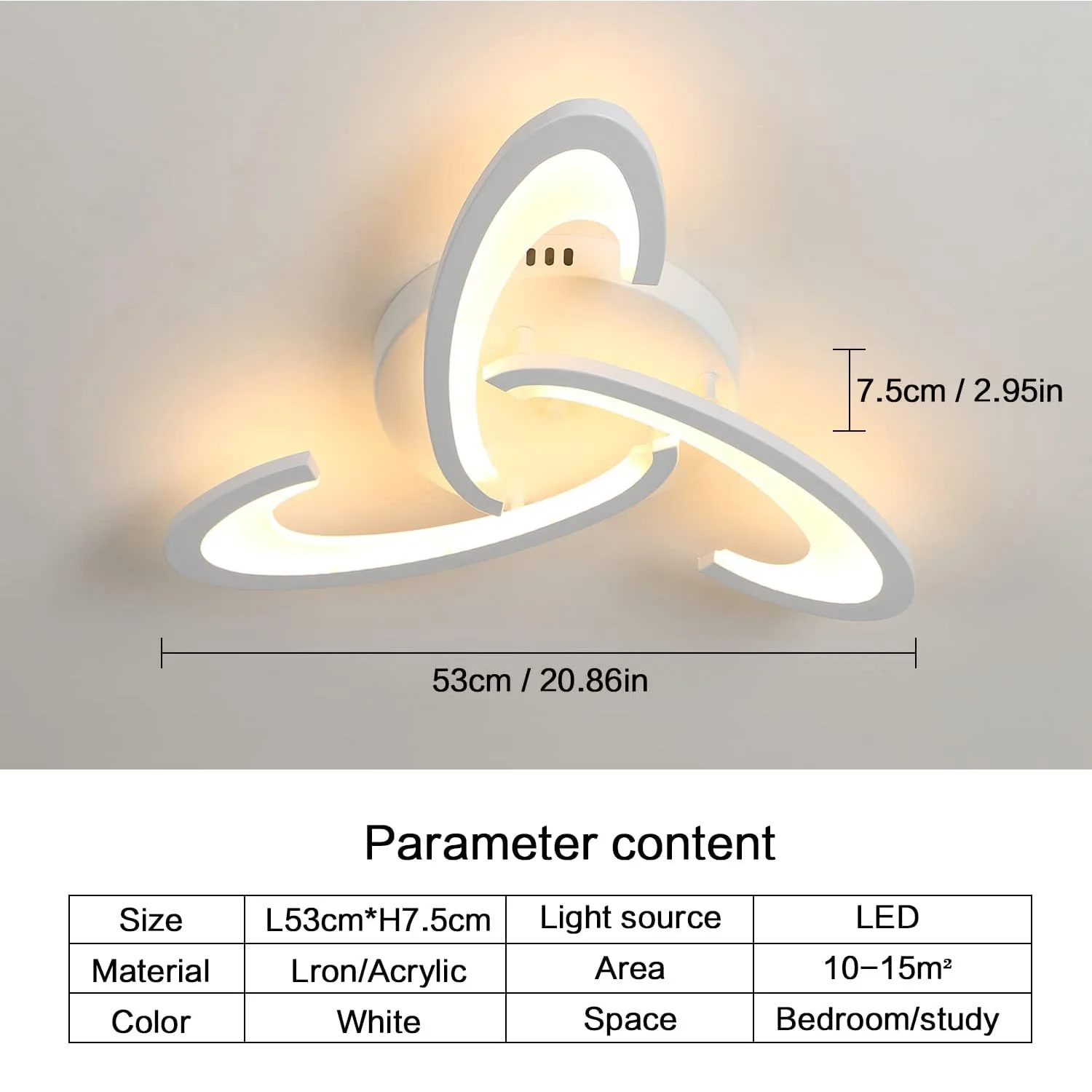 White LED Ceiling Light Dimmable with Remote Control,3 Heads Ceiling Lamp for Kitchen Bedroom Living Room Balcony Hallway