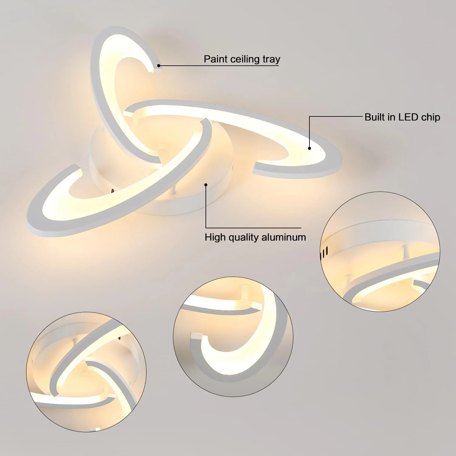 White LED Ceiling Light Dimmable with Remote Control,3 Heads Ceiling Lamp for Kitchen Bedroom Living Room Balcony Hallway