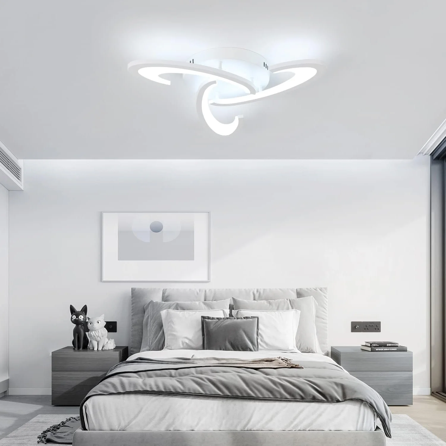 White LED Ceiling Light Dimmable with Remote Control,3 Heads Ceiling Lamp for Kitchen Bedroom Living Room Balcony Hallway
