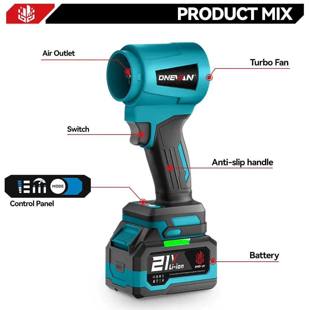 ONEVAN 300000RPM Brushless Electric Turbo Blowers Jet Fan 400M/S Leaf Blower Dust Blowing Tool For Makita 18V Battery Pin