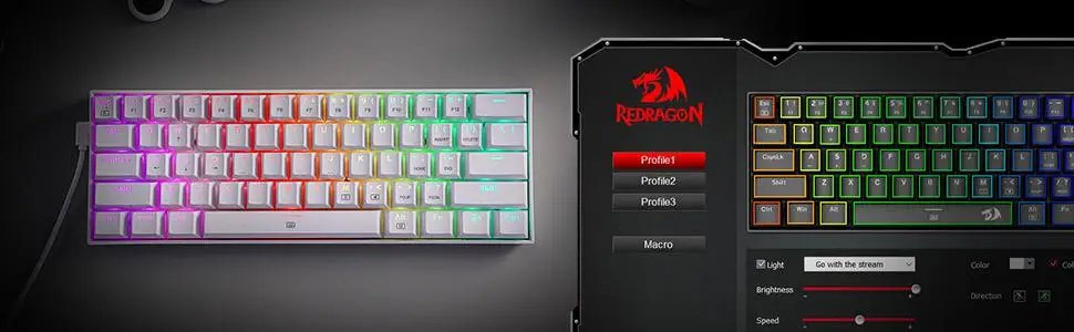 Redragon K630 Dragonborn Hot Swappable 60% Wired Vibrant RGB LED USB Gaming 61 Keys Compact Mechanical Keyboard Pro Software Cus