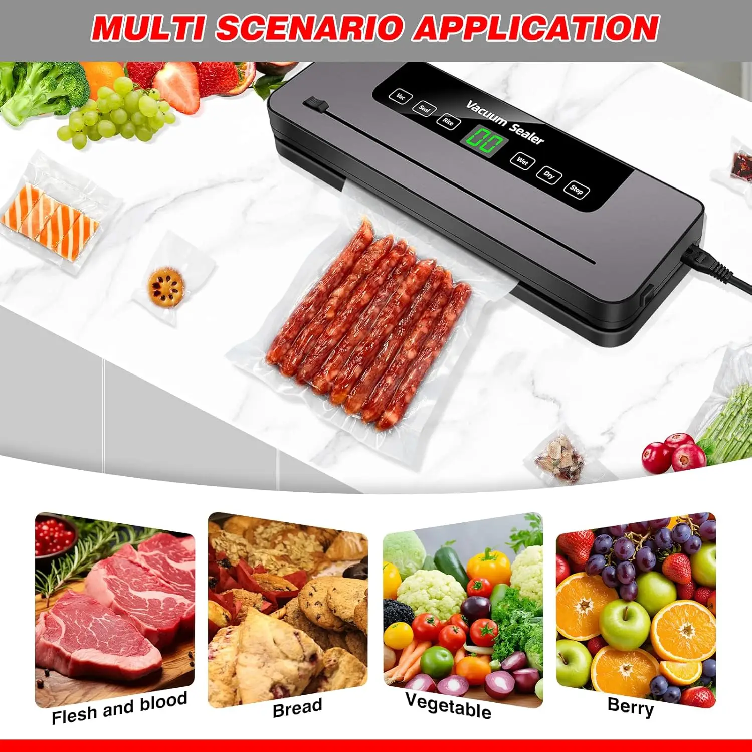 Vacuum Sealer Machine for Dry/Wet Food Vacuum Sealer with 30cm Seam & Built-in Cutter for High-Speed Continuous Working, Easy Op