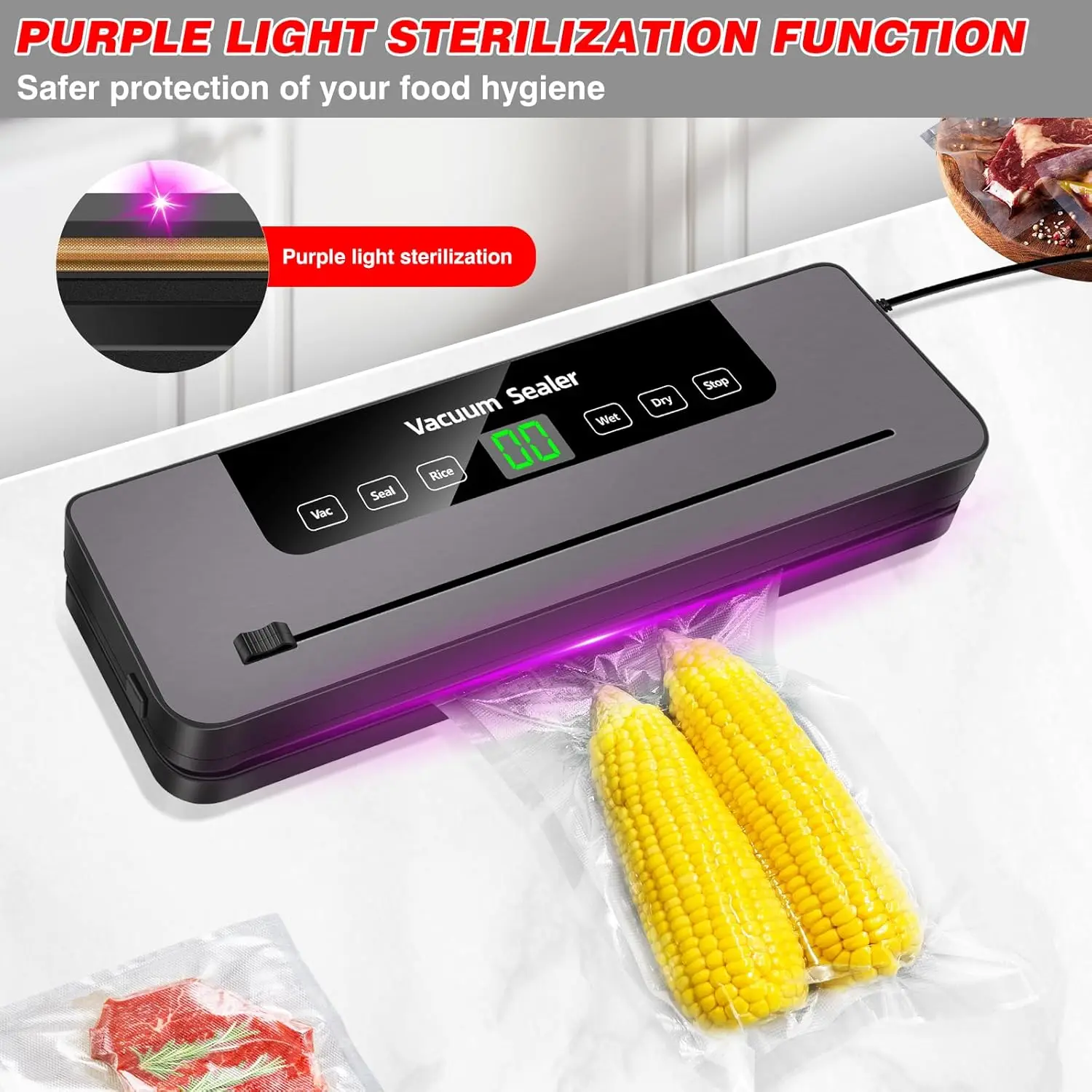 Vacuum Sealer Machine for Dry/Wet Food Vacuum Sealer with 30cm Seam & Built-in Cutter for High-Speed Continuous Working, Easy Op