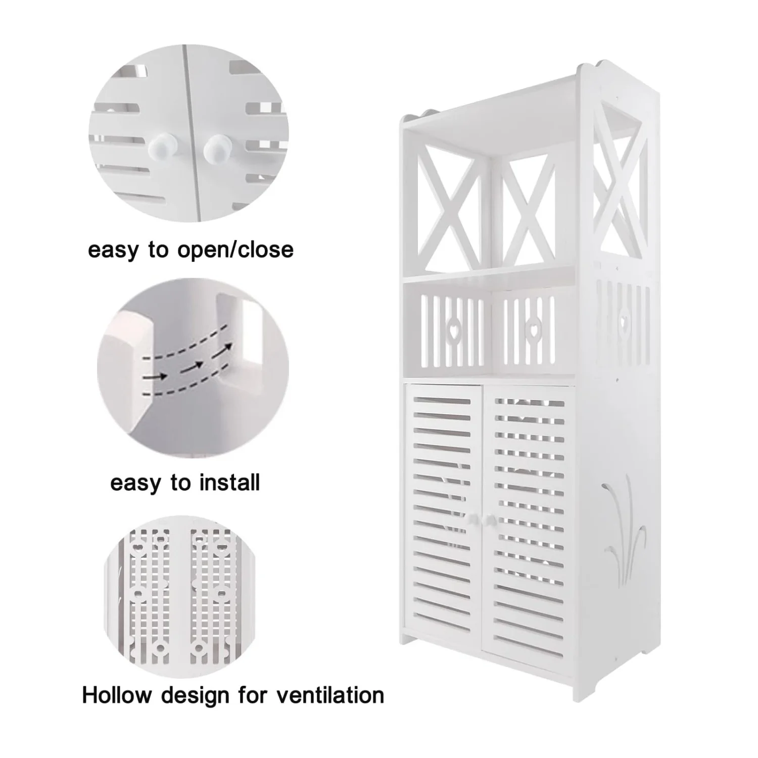 BRIEFNESS Bathroom Cabinet Waterproof Floor Standing PVC Storage Cabinet Storage Cabinet with Double Doors and 3 Shelves