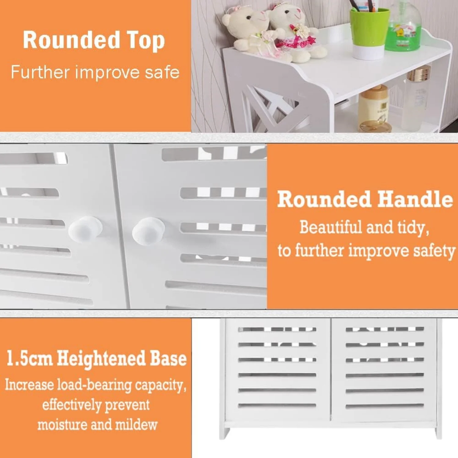 BRIEFNESS Bathroom Cabinet Waterproof Floor Standing PVC Storage Cabinet Storage Cabinet with Double Doors and 3 Shelves