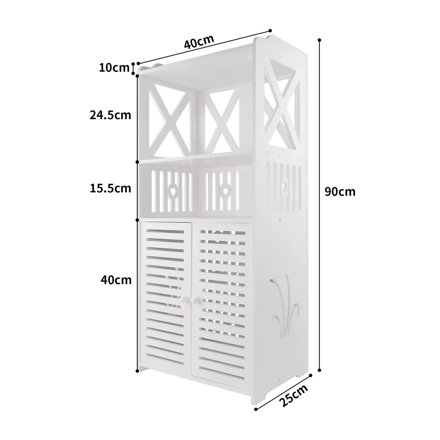 BRIEFNESS Bathroom Cabinet Waterproof Floor Standing PVC Storage Cabinet Storage Cabinet with Double Doors and 3 Shelves