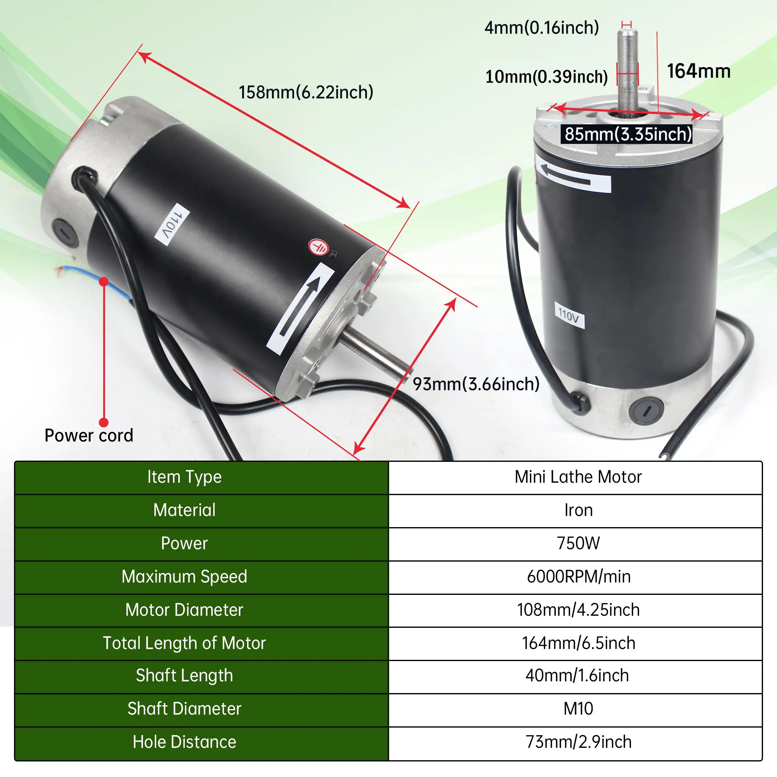 DC 550W 750W Brushed Mini Lathe Motor For CJ 0618 CD 210V WM210V Lathe Machine Part Accessories Tool