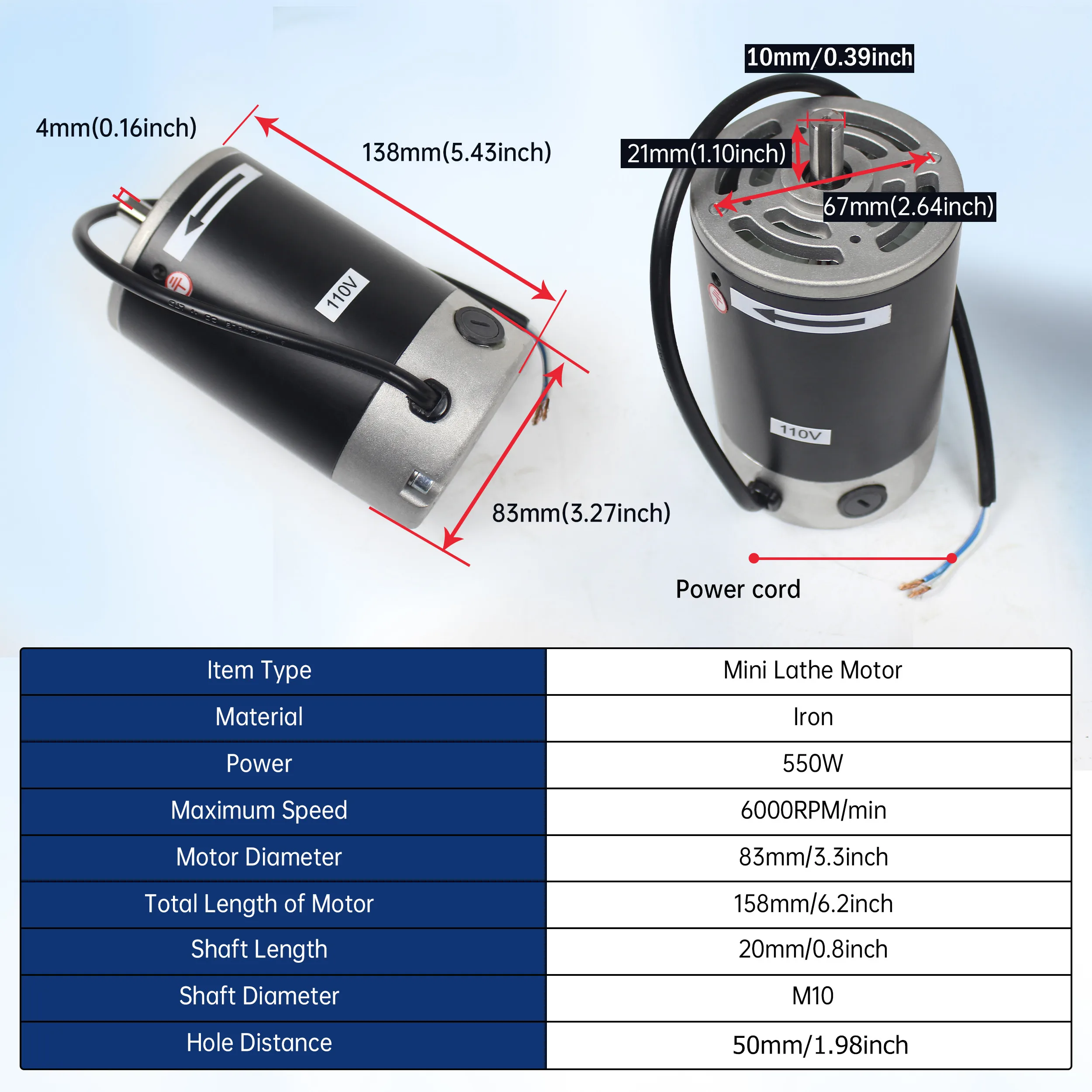 DC 550W 750W Brushed Mini Lathe Motor For CJ 0618 CD 210V WM210V Lathe Machine Part Accessories Tool